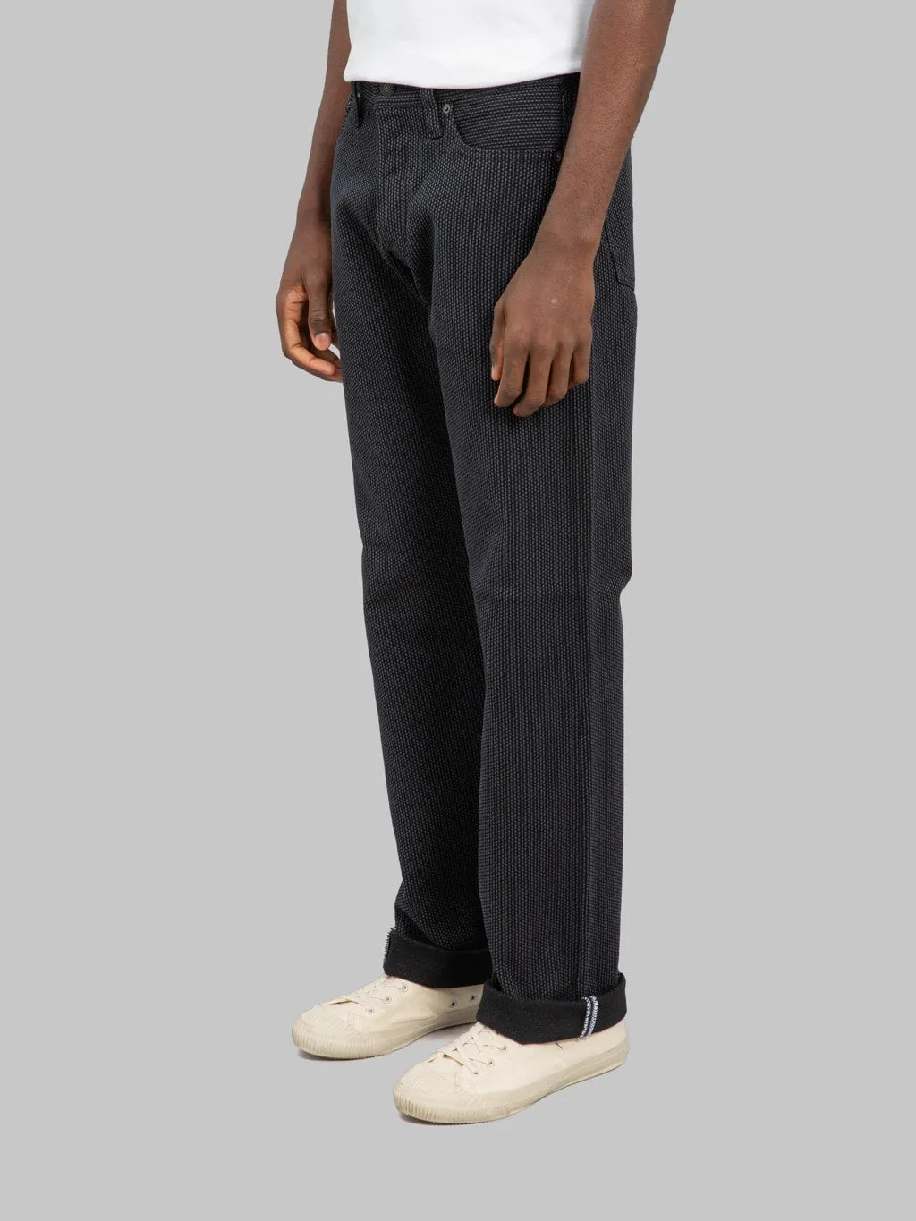 Pure Blue Japan 1170-1-BK Grey Black Sashiko Regular Straight Jeans