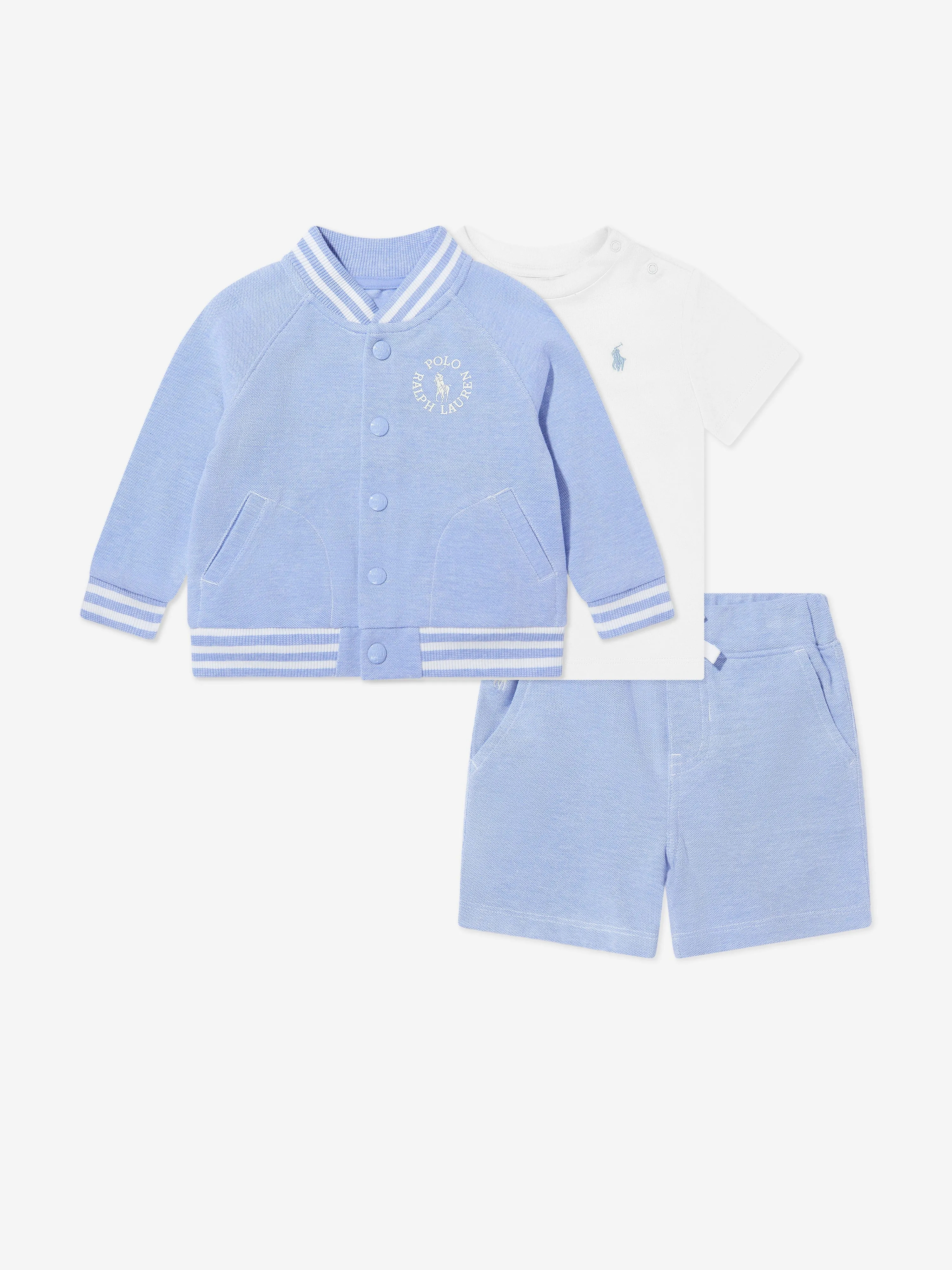 Ralph Lauren Baby Boys 3 Piece Short Set in Blue