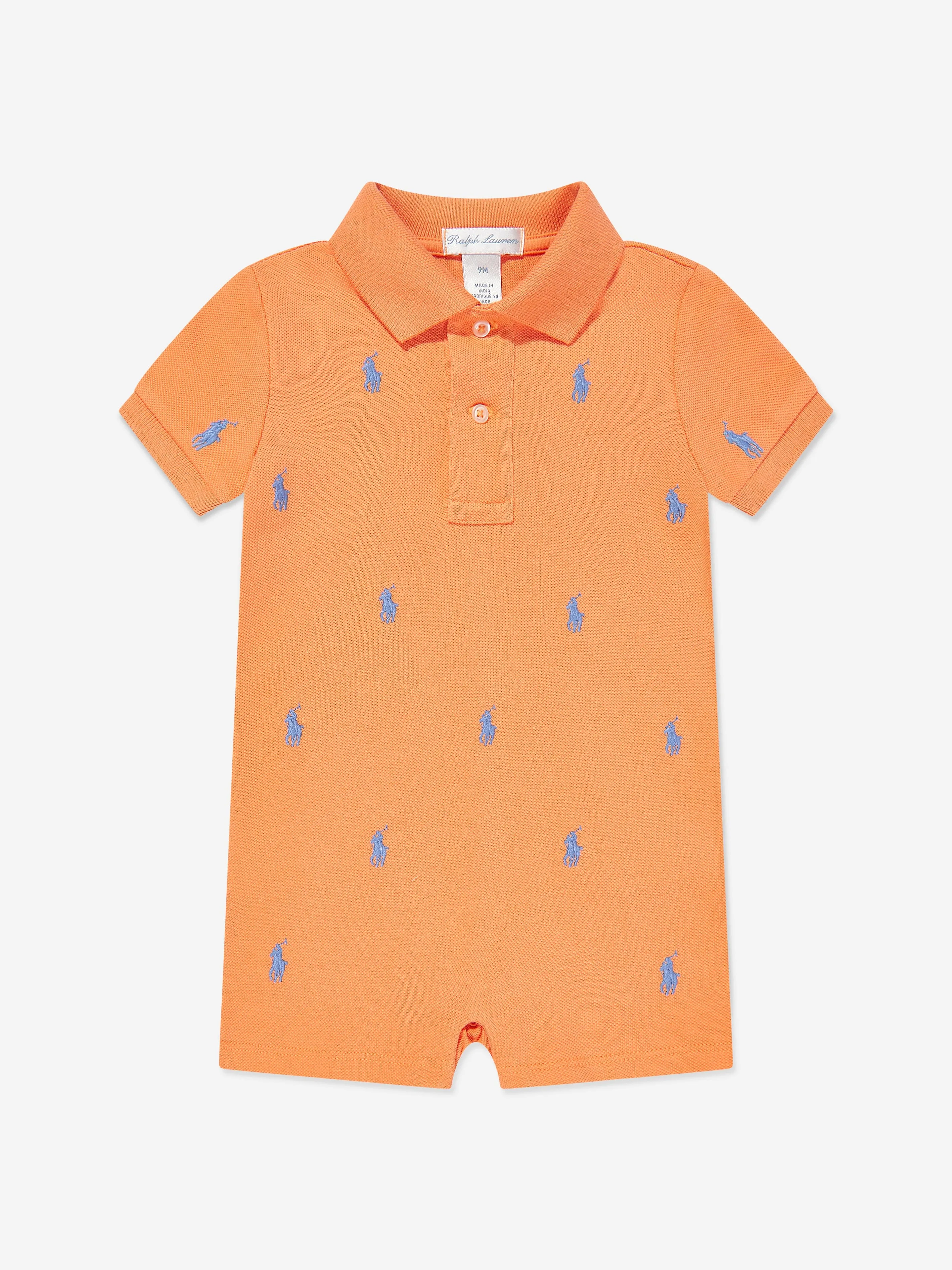 Ralph Lauren Baby Boys Logo Romper in Orange