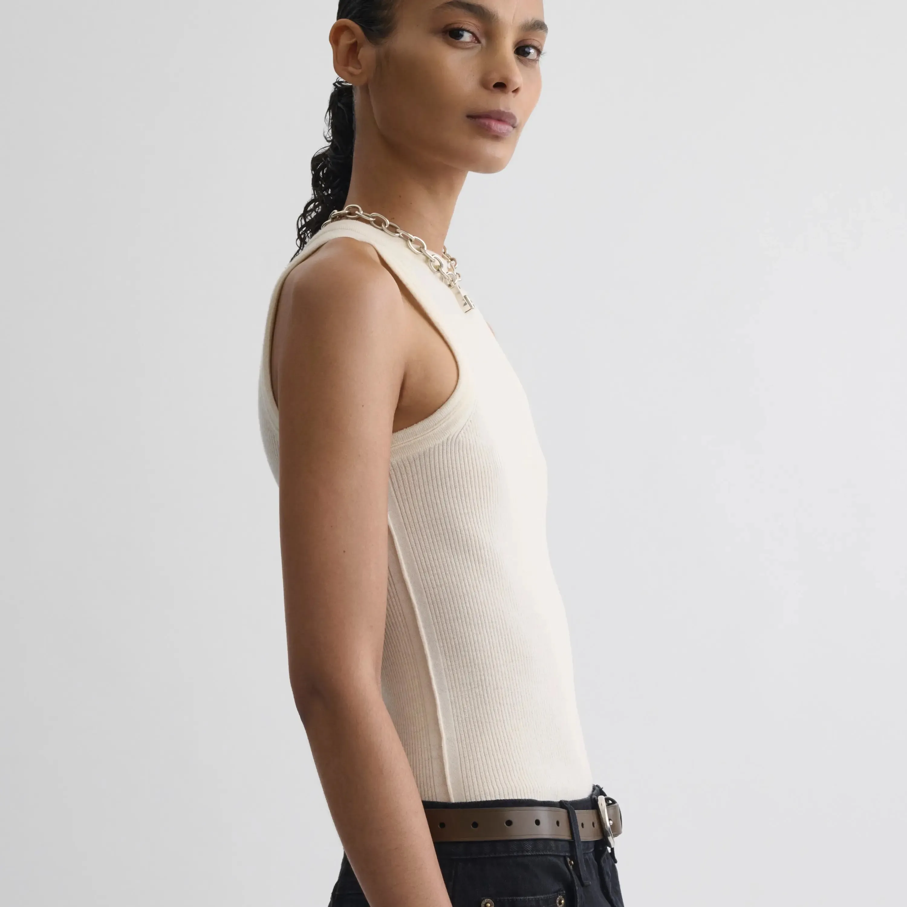 RIBBED TANK | cream wool