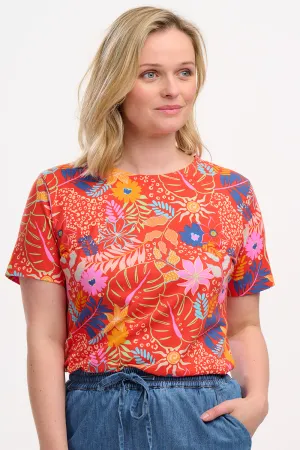 Ronah Crew Neck T-Shirt - Red. Painted Jungle