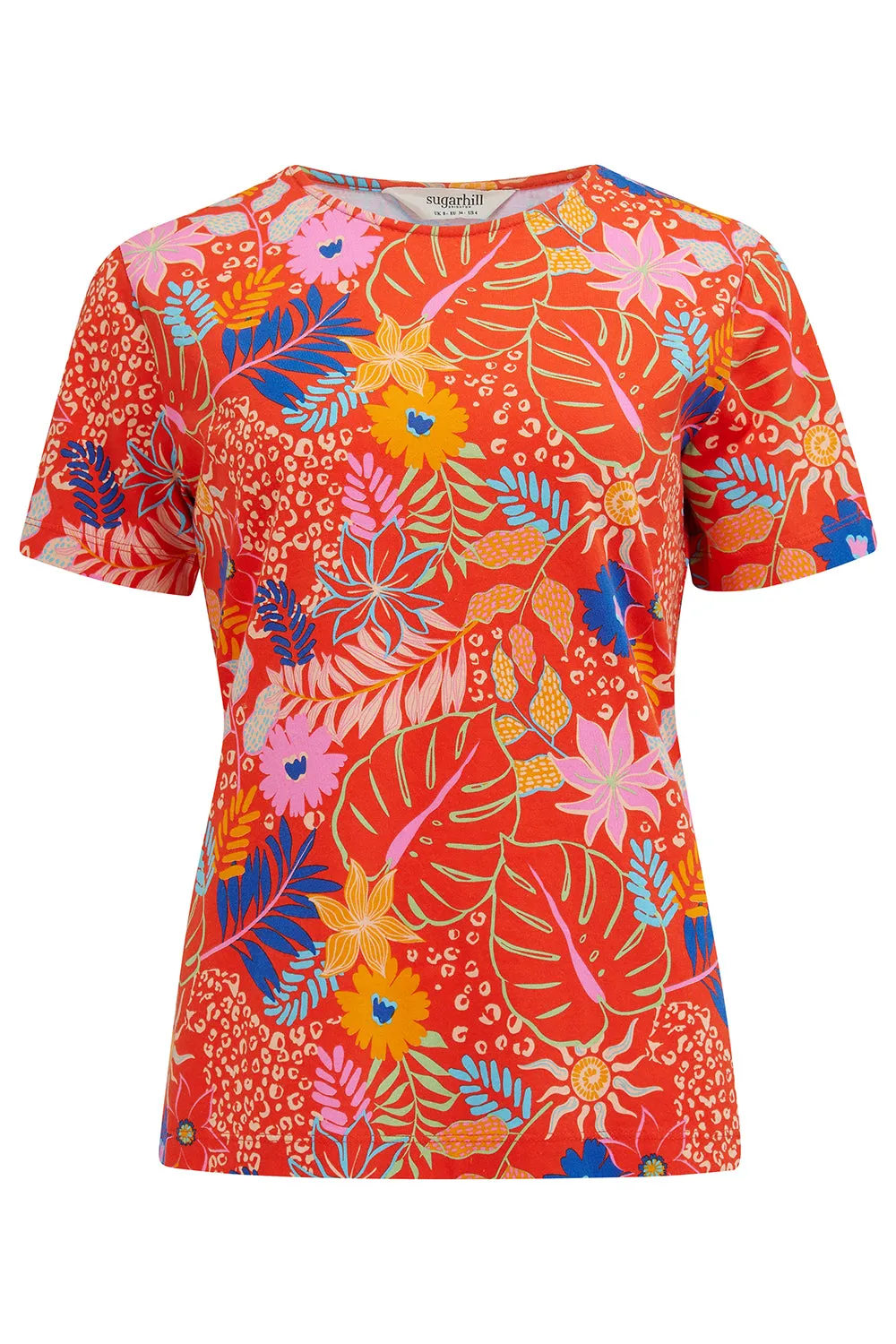 Ronah Crew Neck T-Shirt - Red. Painted Jungle