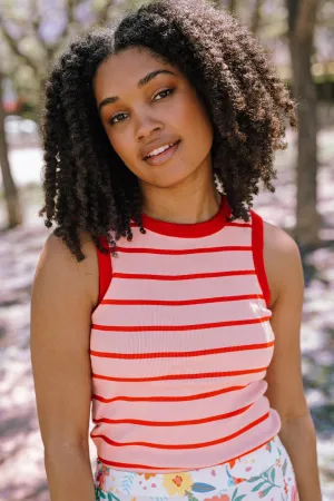 Ruth Fitted Vest Top - Pink/Red Stripes