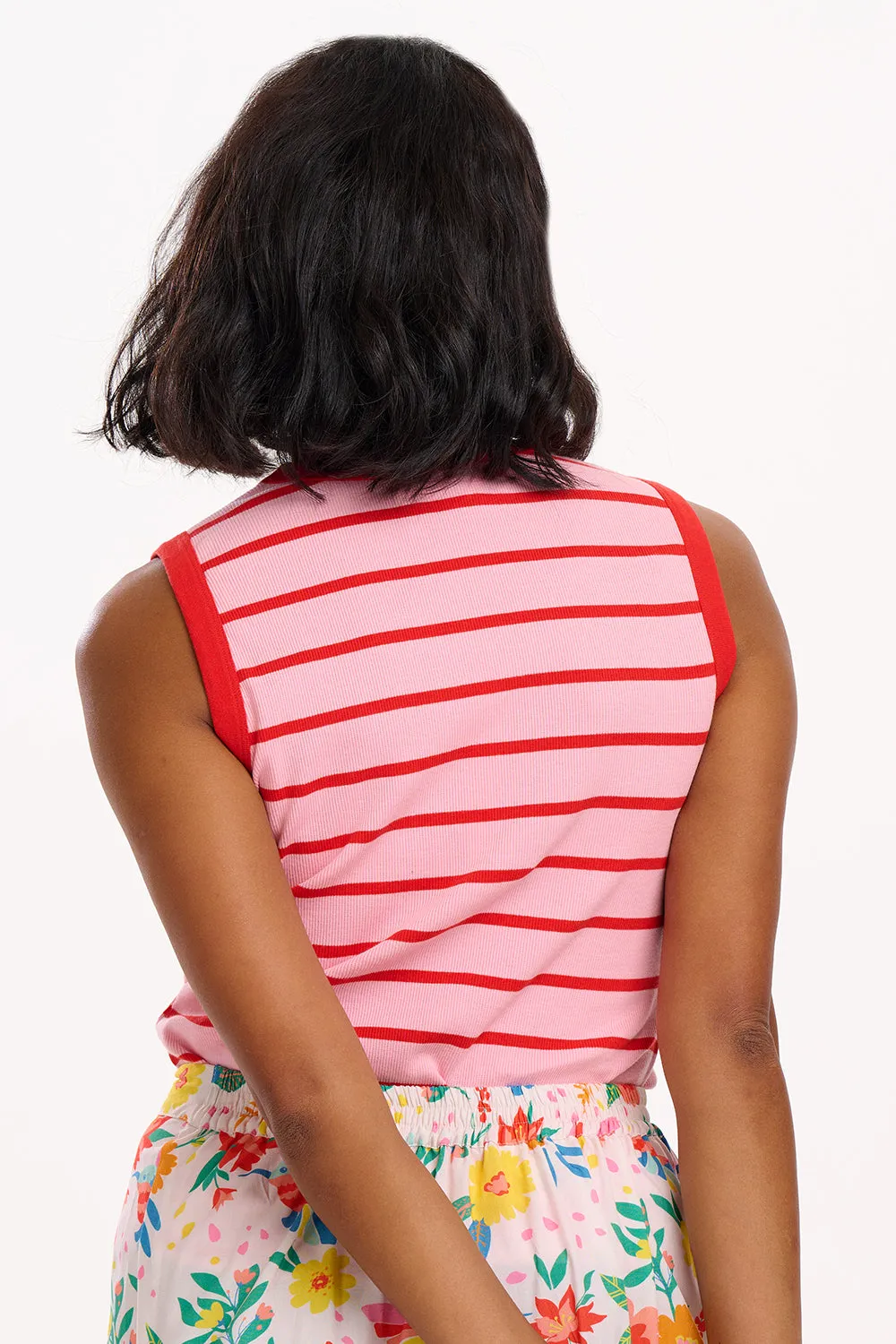 Ruth Fitted Vest Top - Pink/Red Stripes