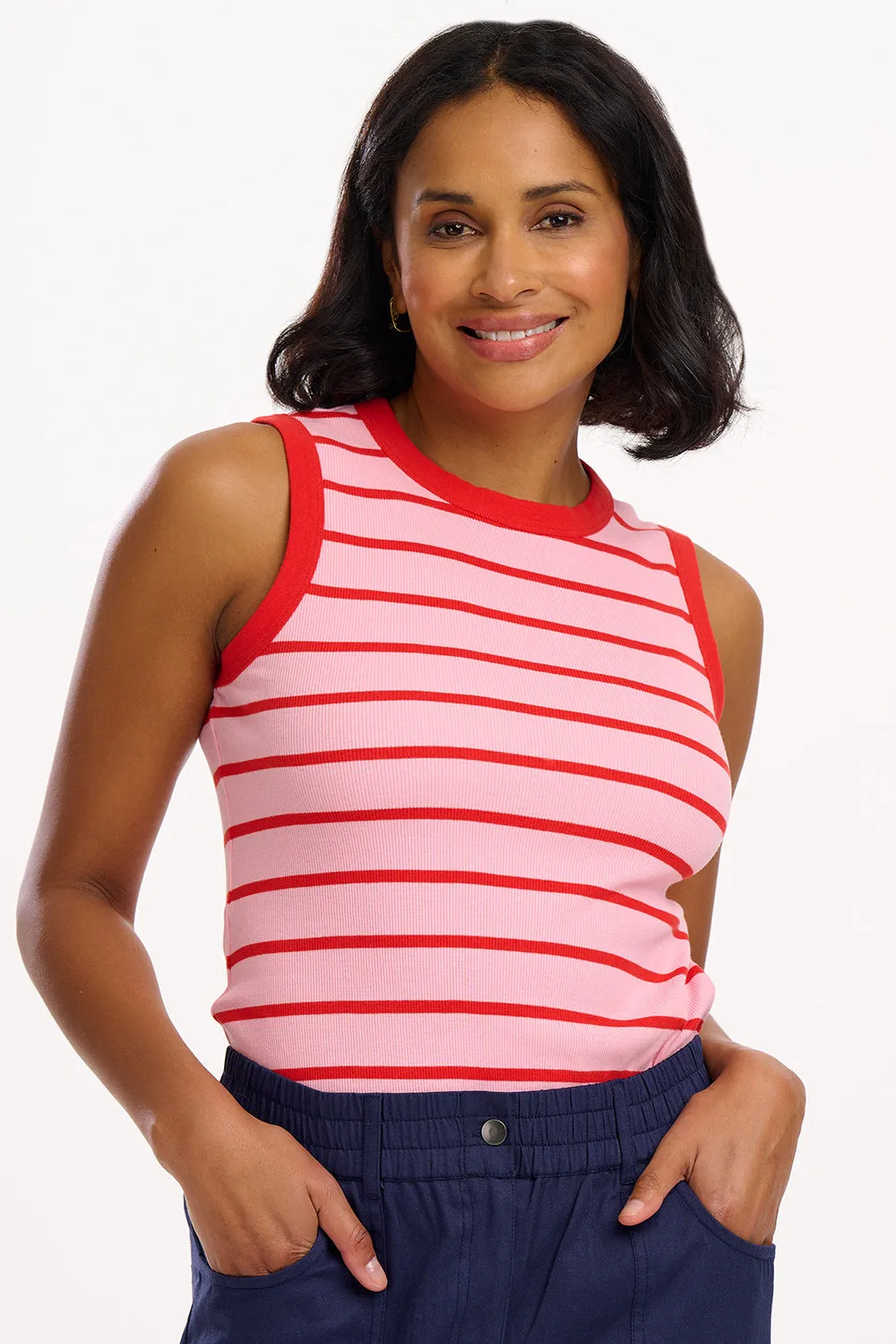 Ruth Fitted Vest Top - Pink/Red Stripes