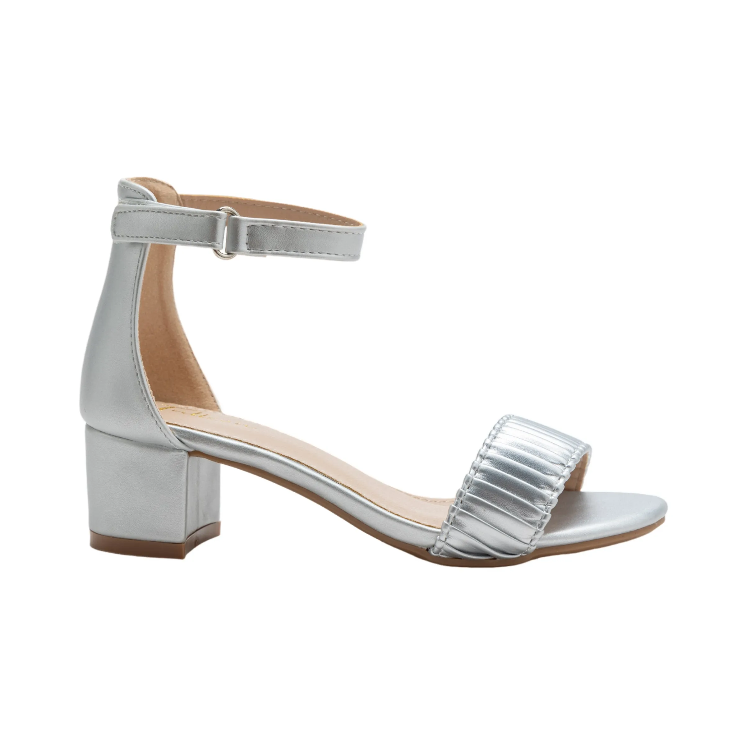 Silver Pleated Lined Band Block Heels