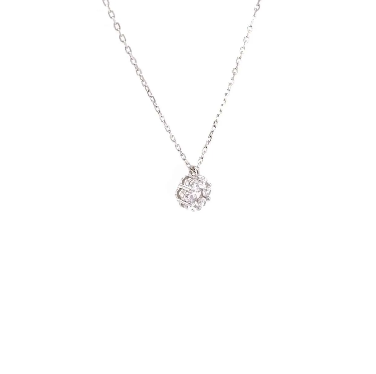 Small Cluster Flower Necklace With White CZ Stones