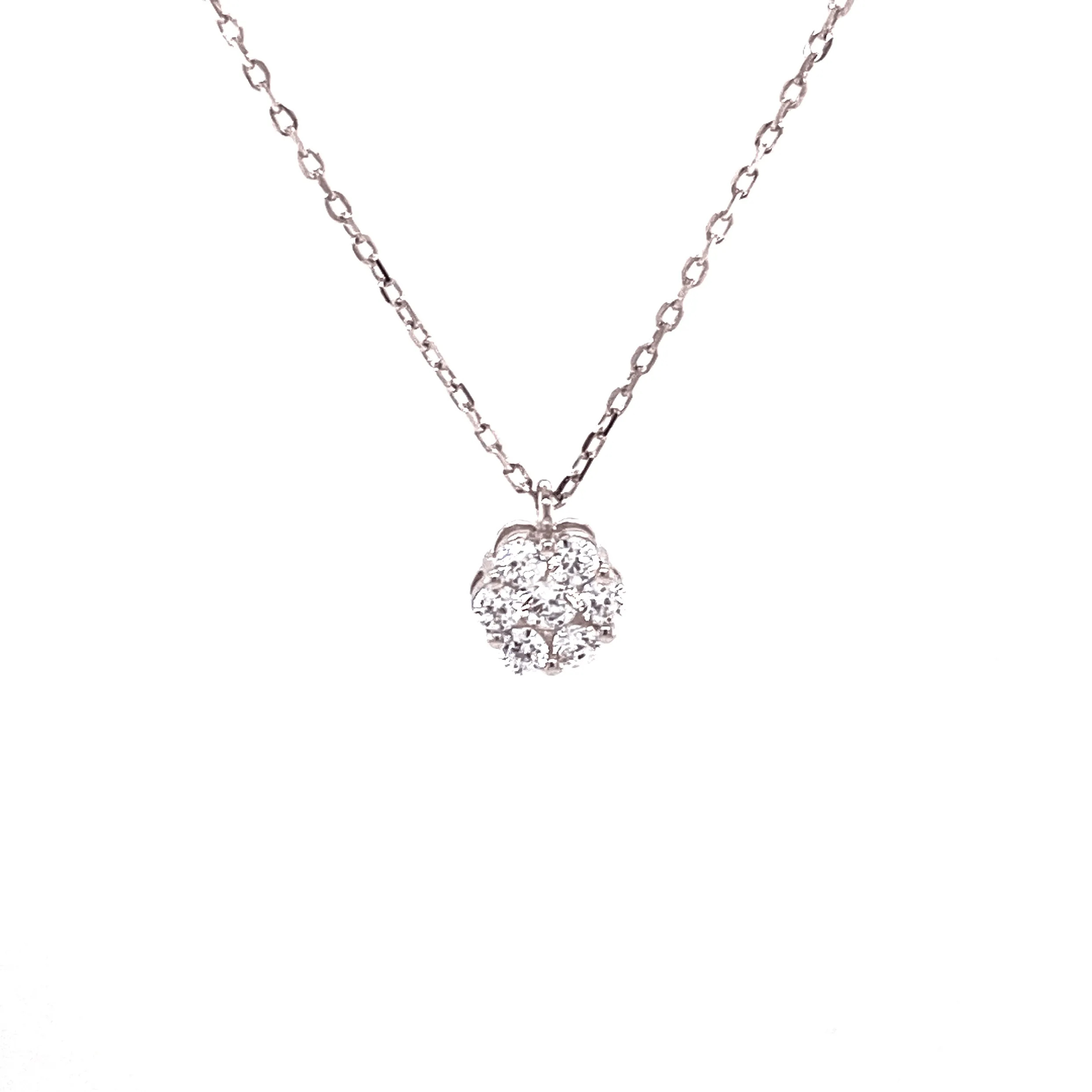 Small Cluster Flower Necklace With White CZ Stones