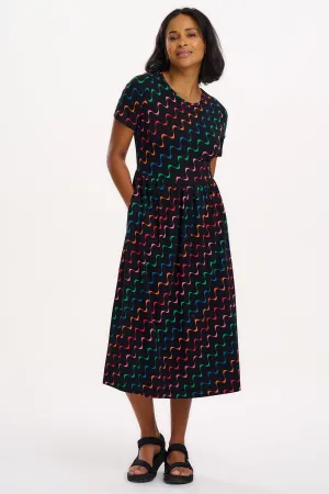 Sofia Jersey Midi Dress - Black/Multi. Undulating Waves
