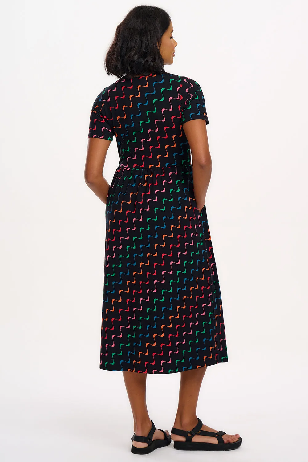 Sofia Jersey Midi Dress - Black/Multi. Undulating Waves
