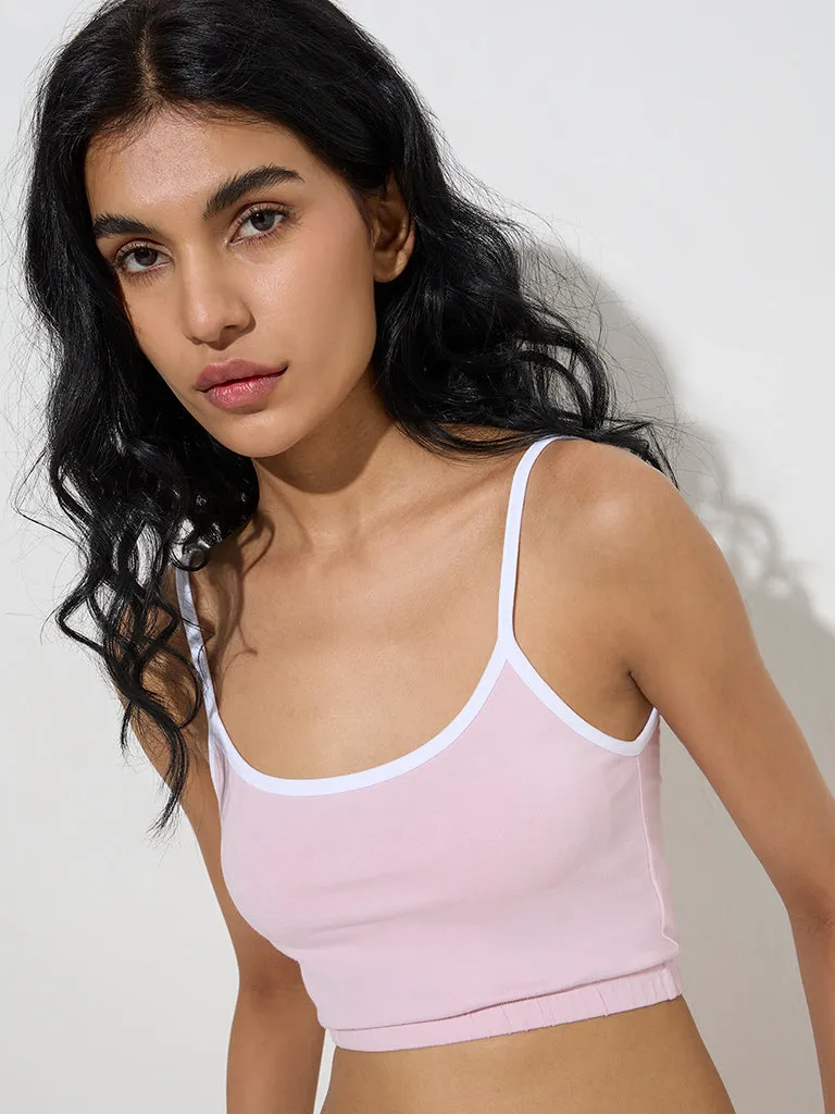 Studiofit Pink Cotton-Blend Crop Top