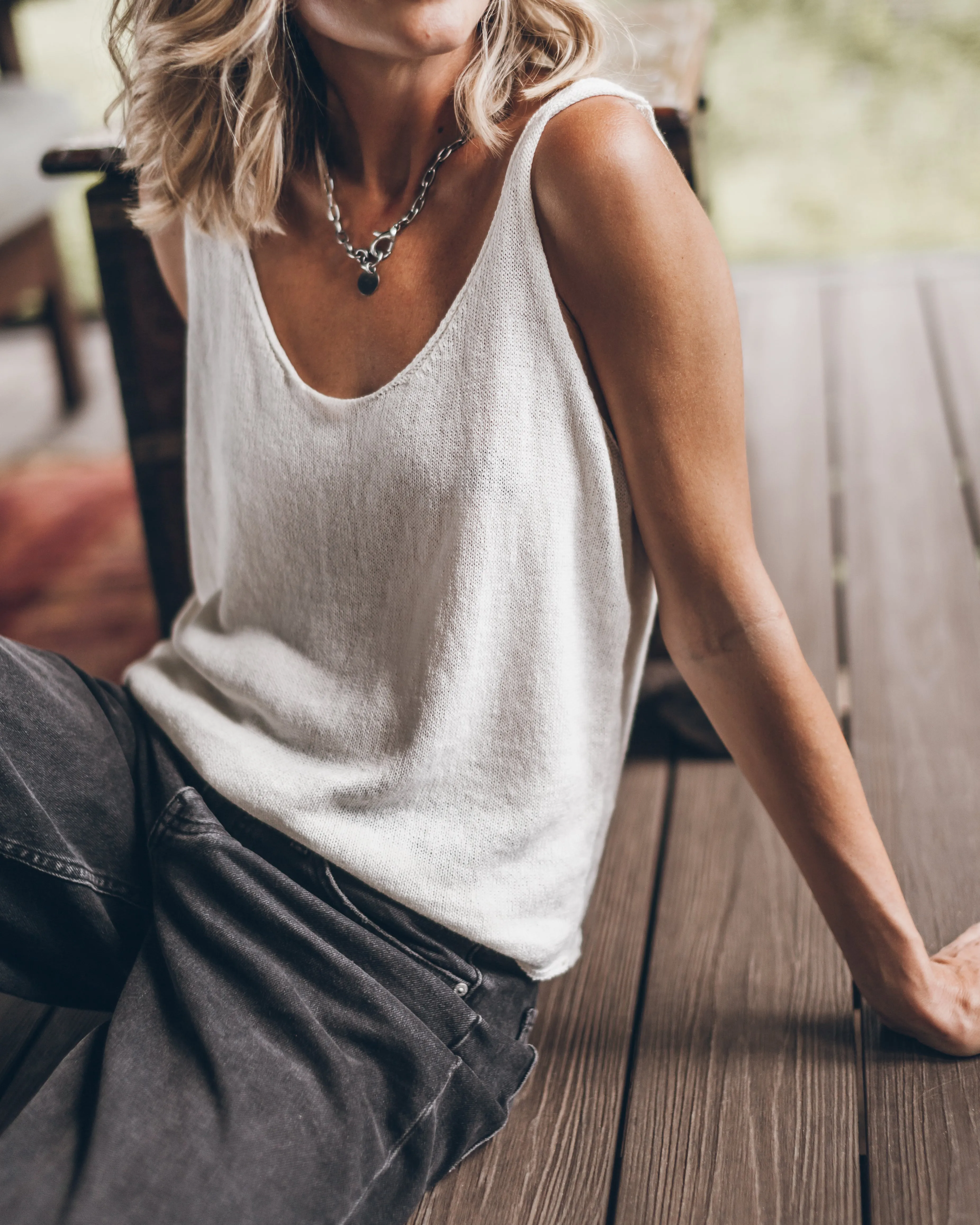 The Ecru Thin Knit Tank Top