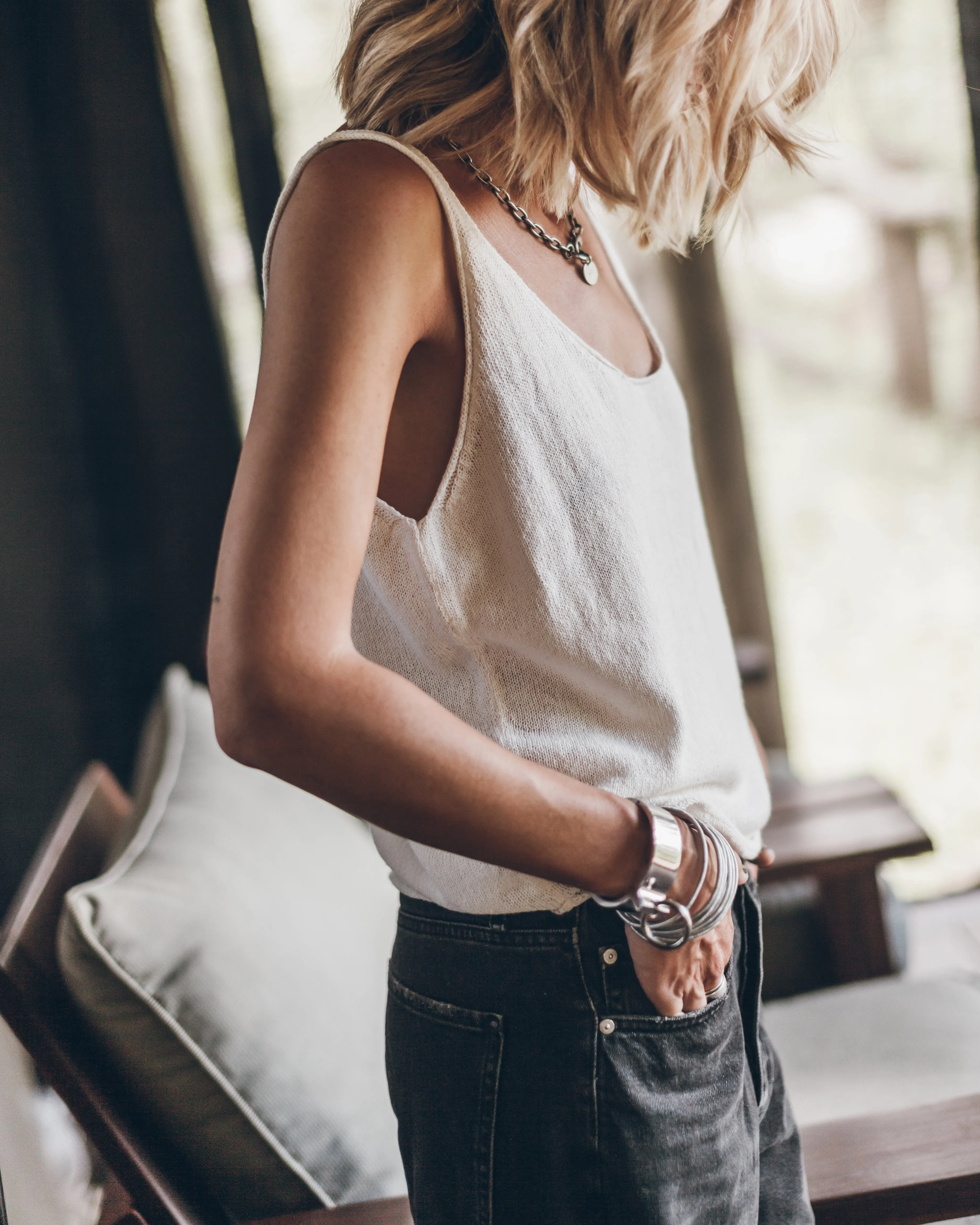 The Ecru Thin Knit Tank Top