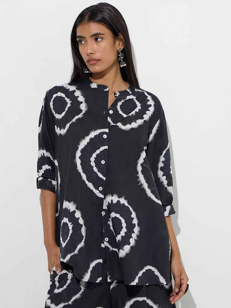 Utsa Black Abstract Design Cotton Tunic