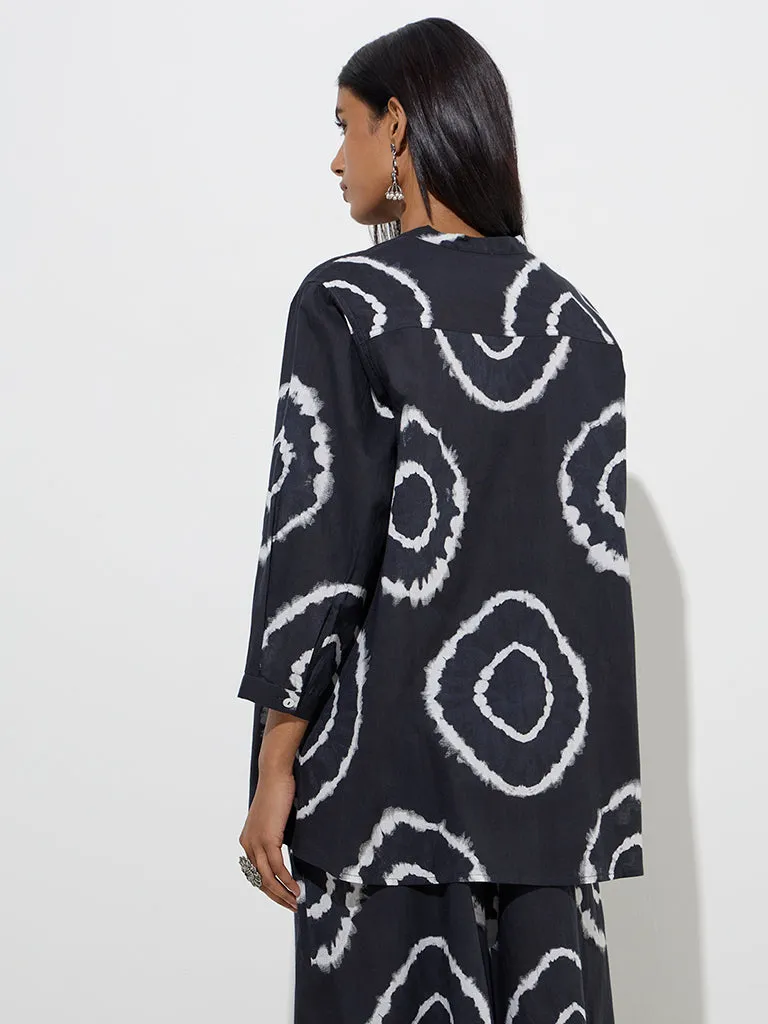 Utsa Black Abstract Design Cotton Tunic
