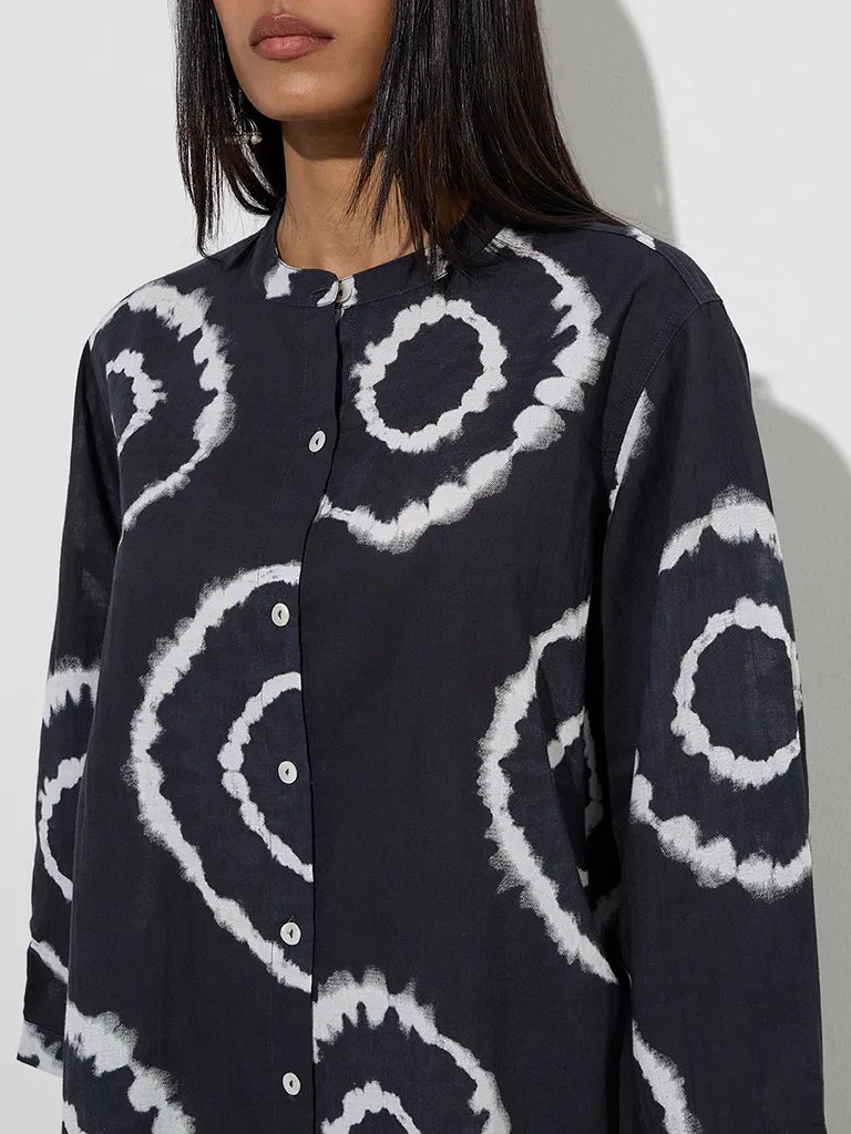 Utsa Black Abstract Design Cotton Tunic
