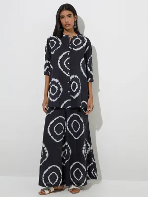 Utsa Black Abstract Design Cotton Tunic