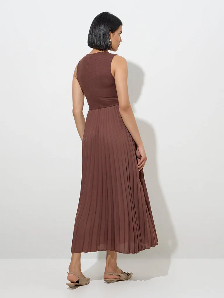 Wardrobe Brown Accordion Pleated A-Line Dress