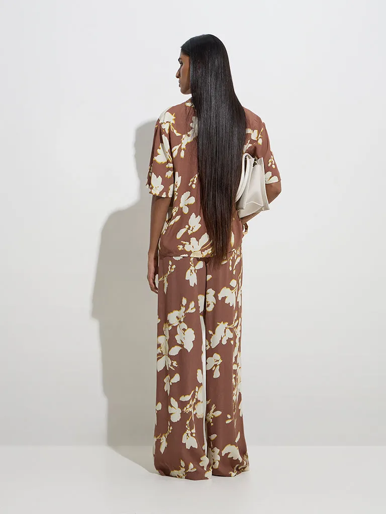 Wardrobe Brown Floral Design Mid-Rise Pants