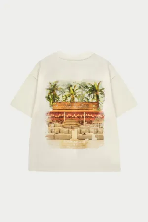 WATERCOLOUR BEACH CLUB PRINTED T-SHIRT - OFF WHITE