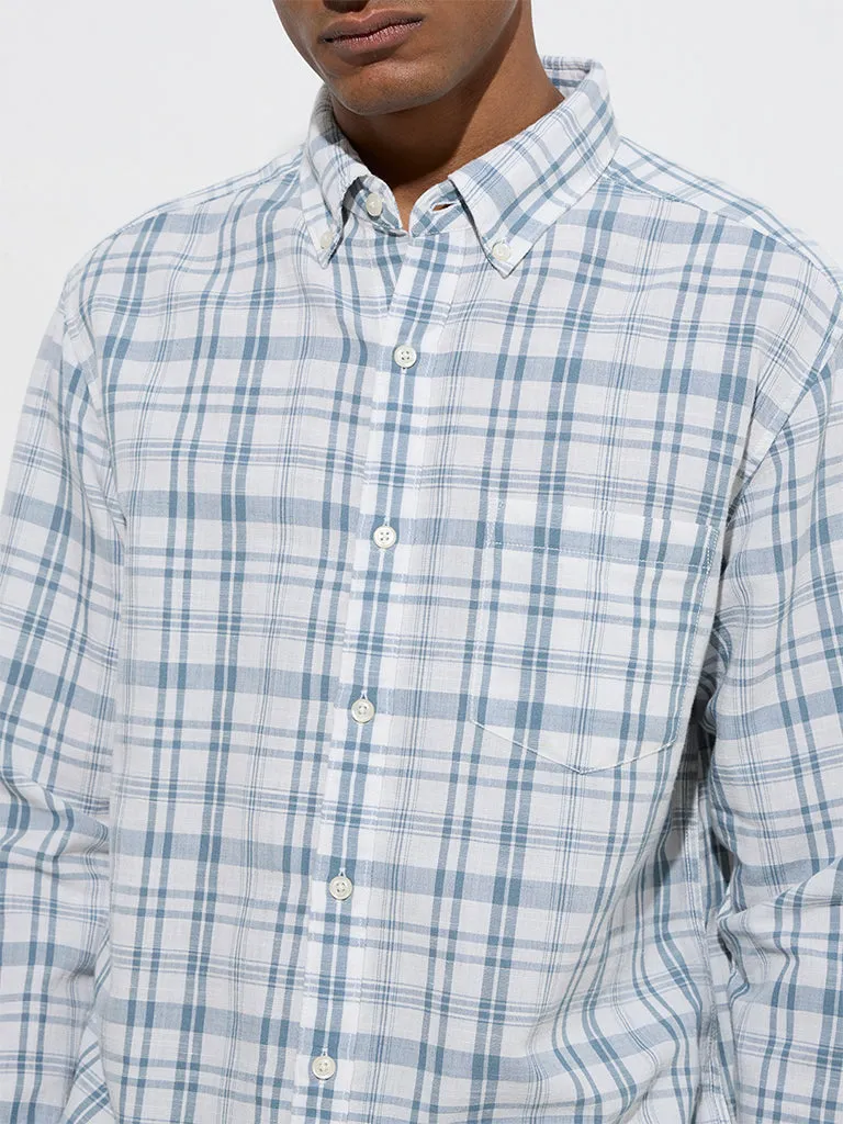 WES Casuals Dusty Blue Relaxed-Fit Cotton-Blend Shirt