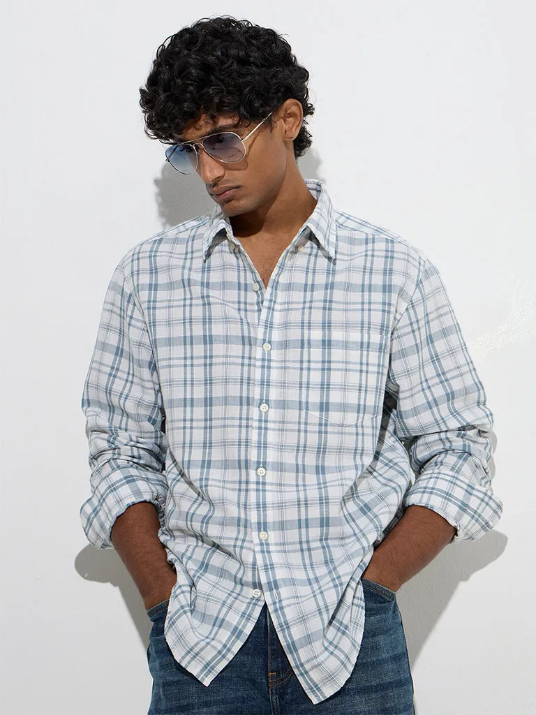 WES Casuals Dusty Blue Relaxed-Fit Cotton-Blend Shirt