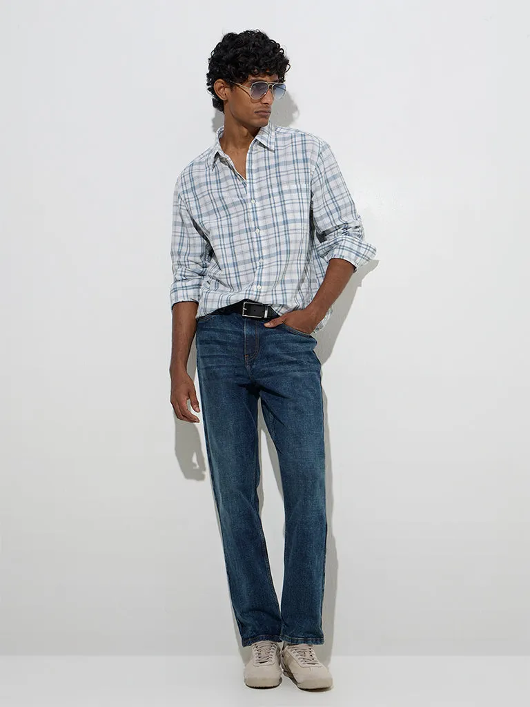 WES Casuals Dusty Blue Relaxed-Fit Cotton-Blend Shirt