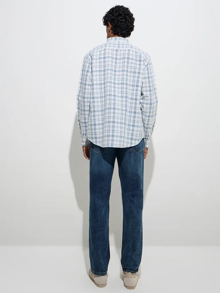 WES Casuals Dusty Blue Relaxed-Fit Cotton-Blend Shirt
