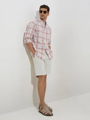 WES Casuals Dusty Pink Checkered Relaxed-Fit Cotton Shirt