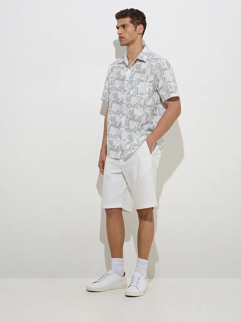 WES Casuals Grey Abstract Design Relaxed-Fit Cotton Shirt