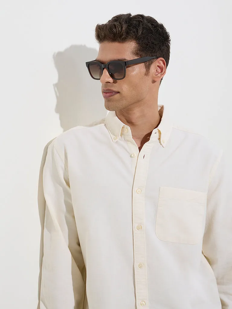 WES Casuals Light Yellow Relaxed-Fit Cotton Shirt