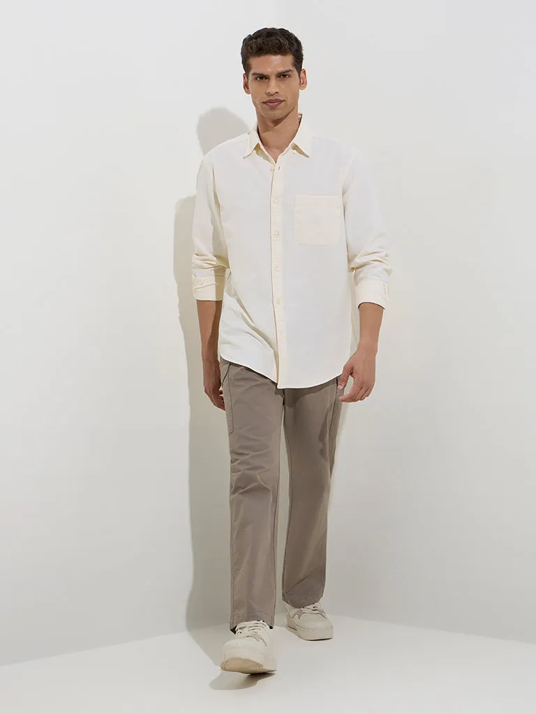 WES Casuals Light Yellow Relaxed-Fit Cotton Shirt