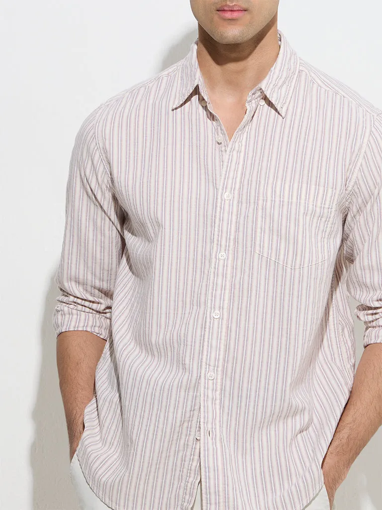WES Casuals Pink Striped Relaxed-Fit Cotton-Blend Shirt