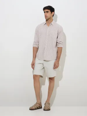 WES Casuals Pink Striped Relaxed-Fit Cotton-Blend Shirt