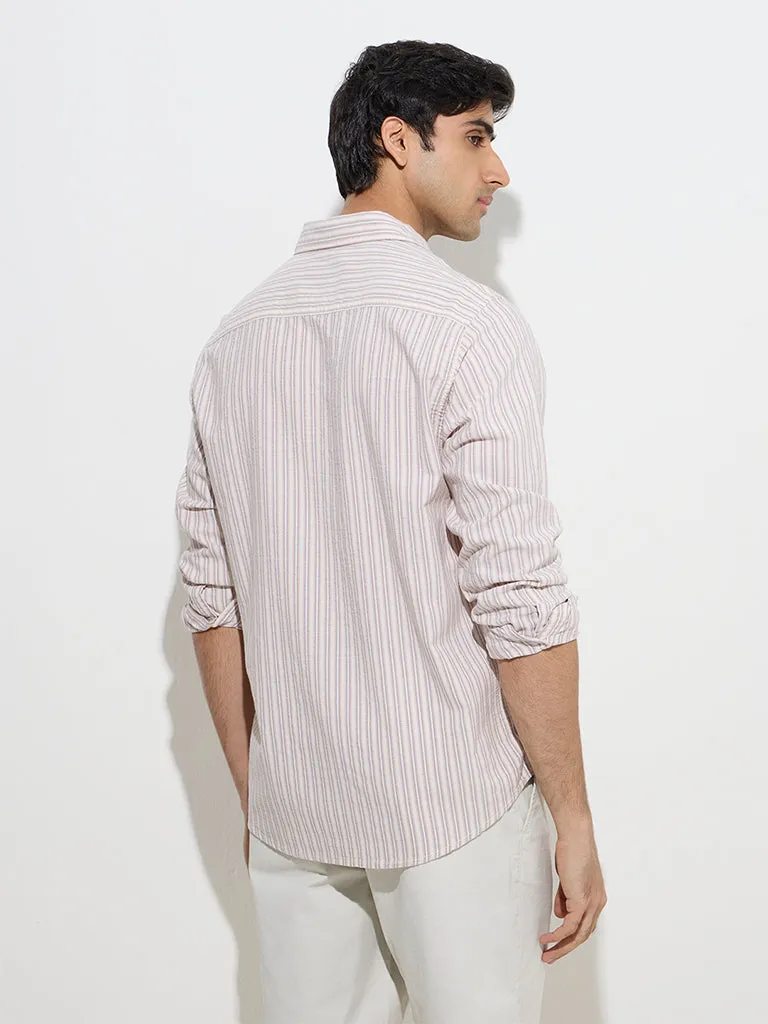 WES Casuals Pink Striped Relaxed-Fit Cotton-Blend Shirt