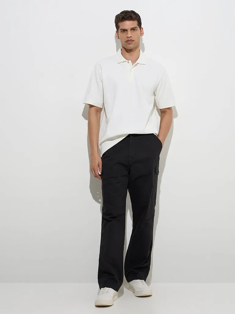 WES Casuals White Relaxed-Fit Cotton Polo T-Shirt
