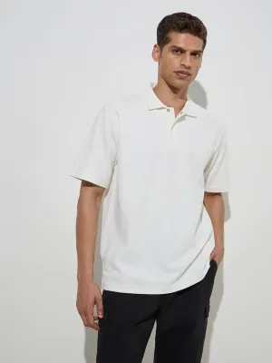 WES Casuals White Relaxed-Fit Cotton Polo T-Shirt