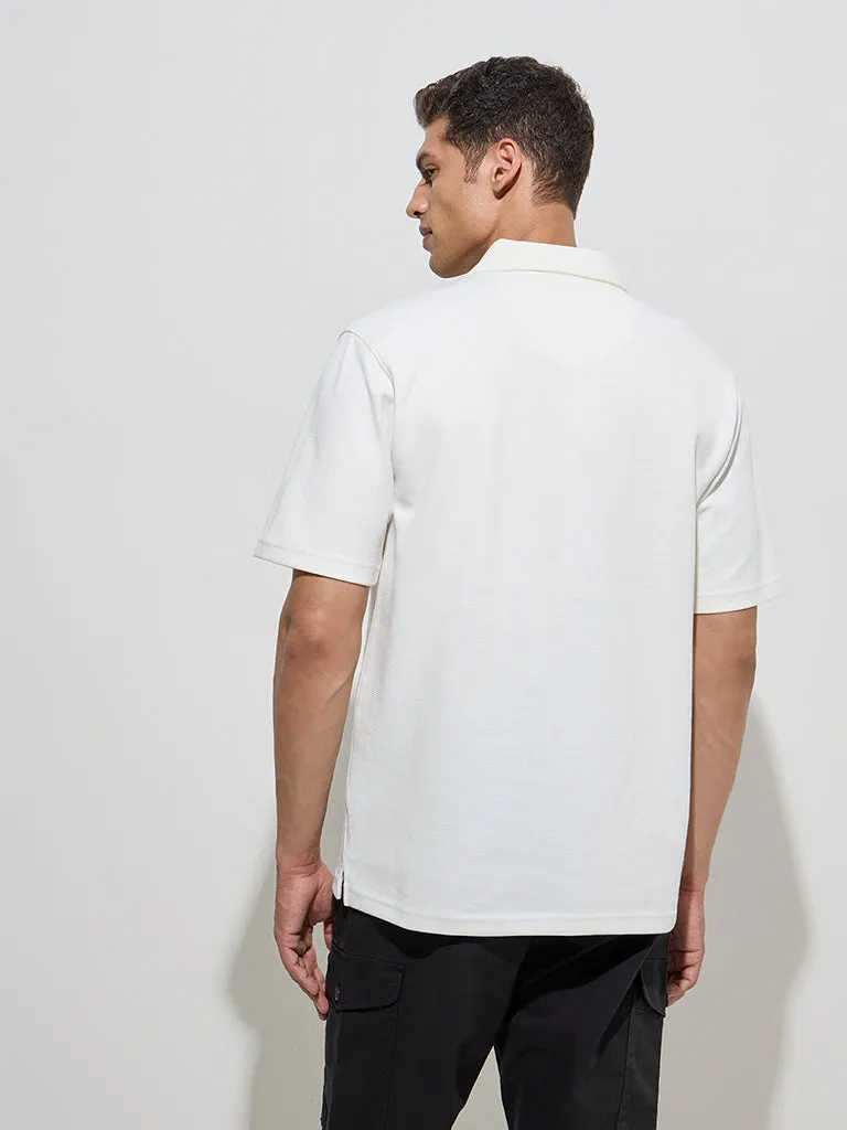 WES Casuals White Relaxed-Fit Cotton Polo T-Shirt