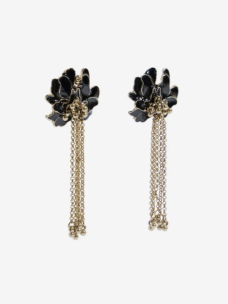 Westside Accessories Black Flower Tassel Earrings
