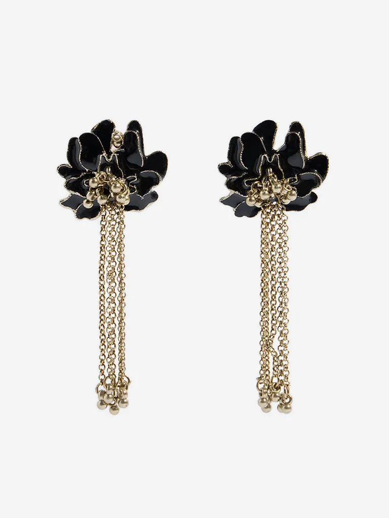 Westside Accessories Black Flower Tassel Earrings