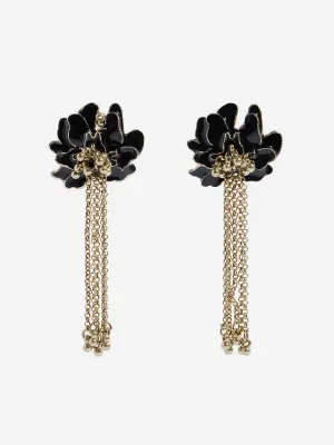 Westside Accessories Black Flower Tassel Earrings