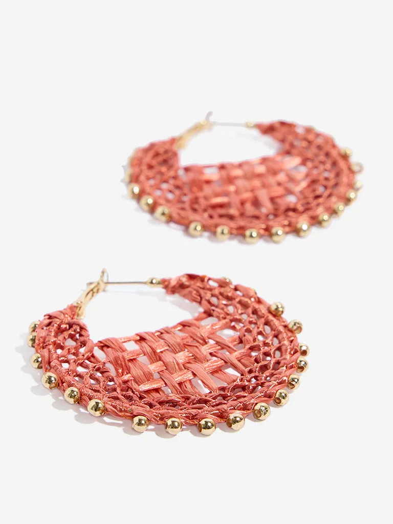 Westside Accessories Orange Woven Raffia-Detailed Earrings