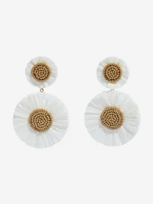 Westside Accessories White Beaded Raffia Earrings