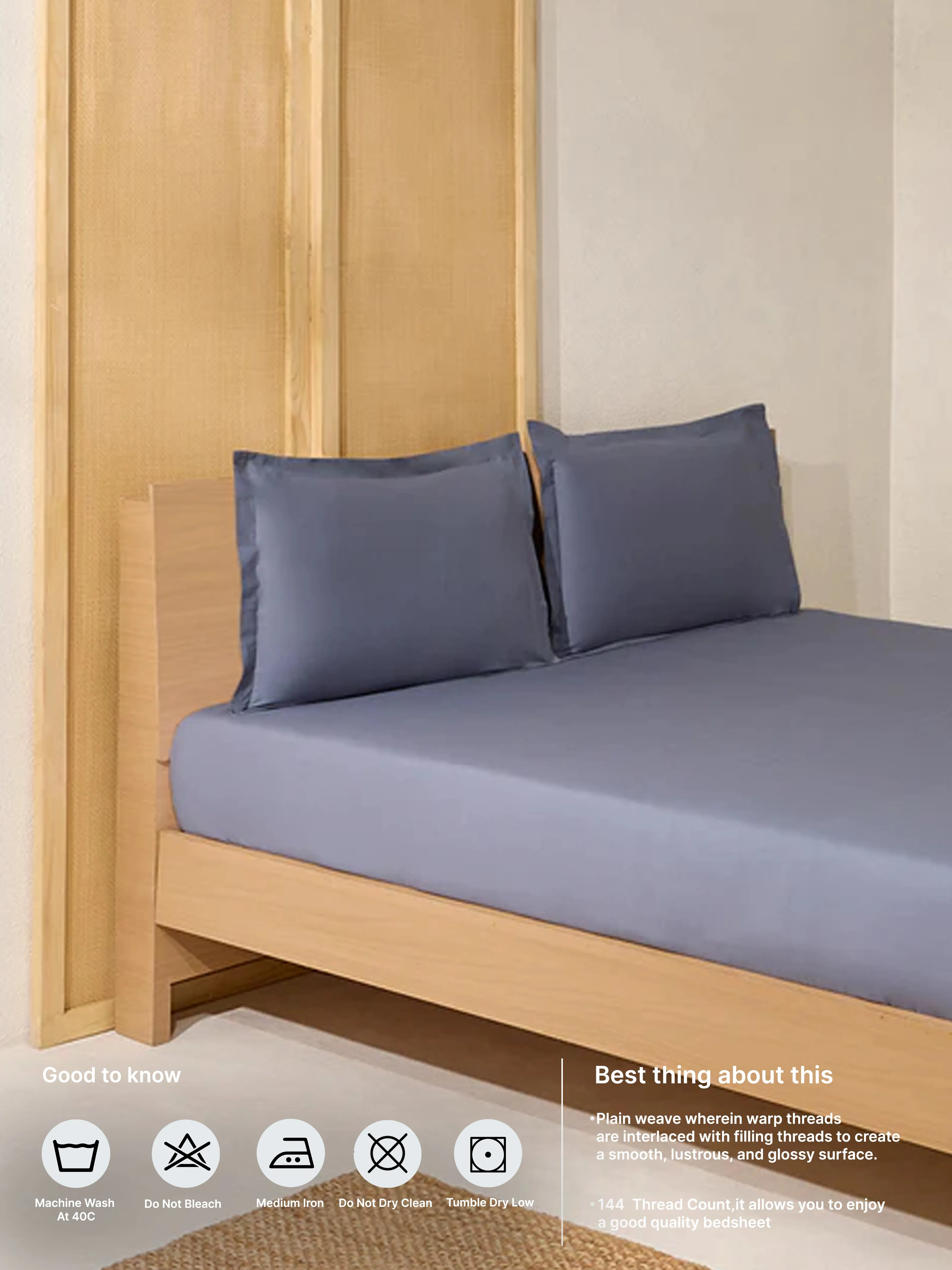 Westside Home Dark Grey Solid King Bed Flat Sheet and Pillowcase Set