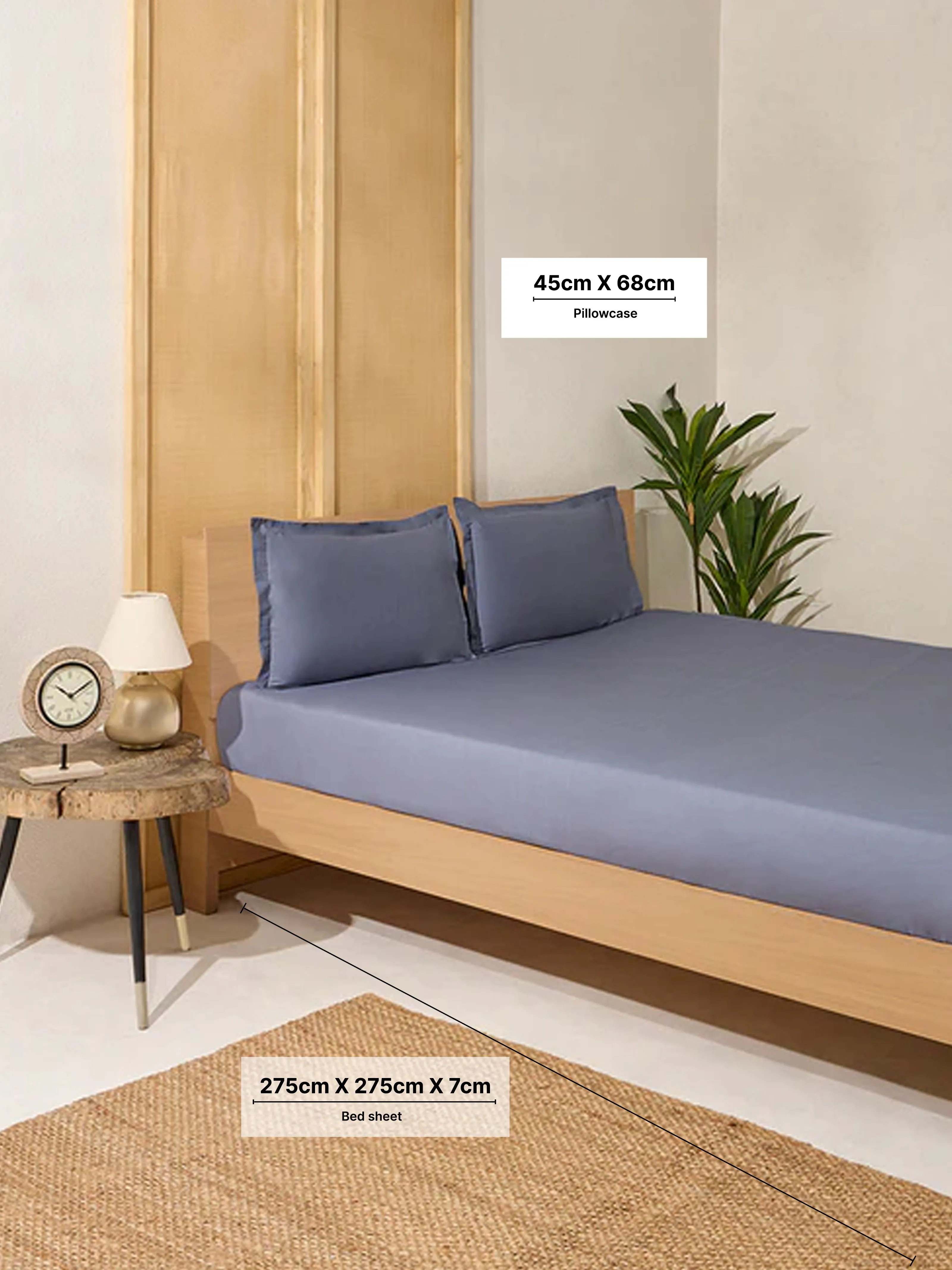 Westside Home Dark Grey Solid King Bed Flat Sheet and Pillowcase Set