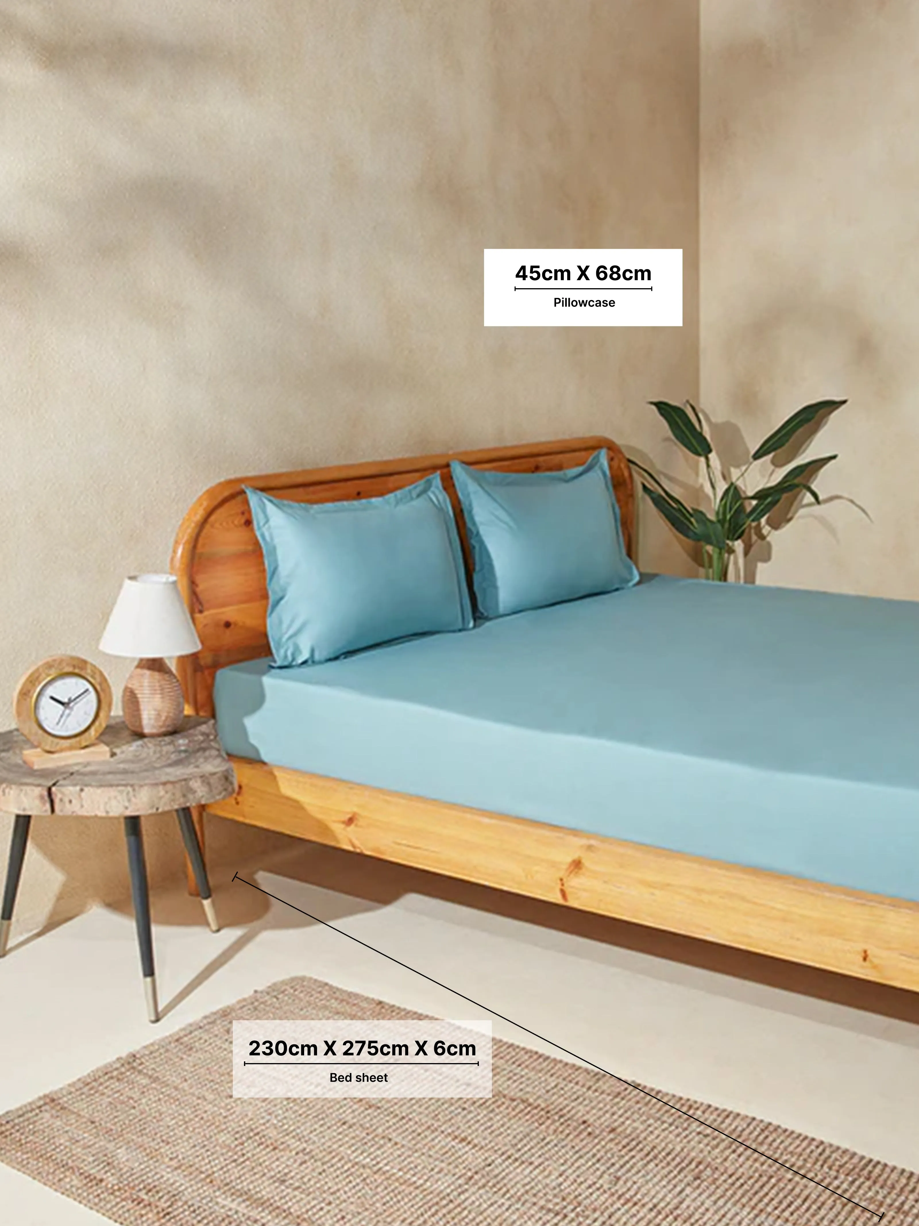 Westside Home Dusty Blue Queen Bed Flat Sheet and Pillowcase Set