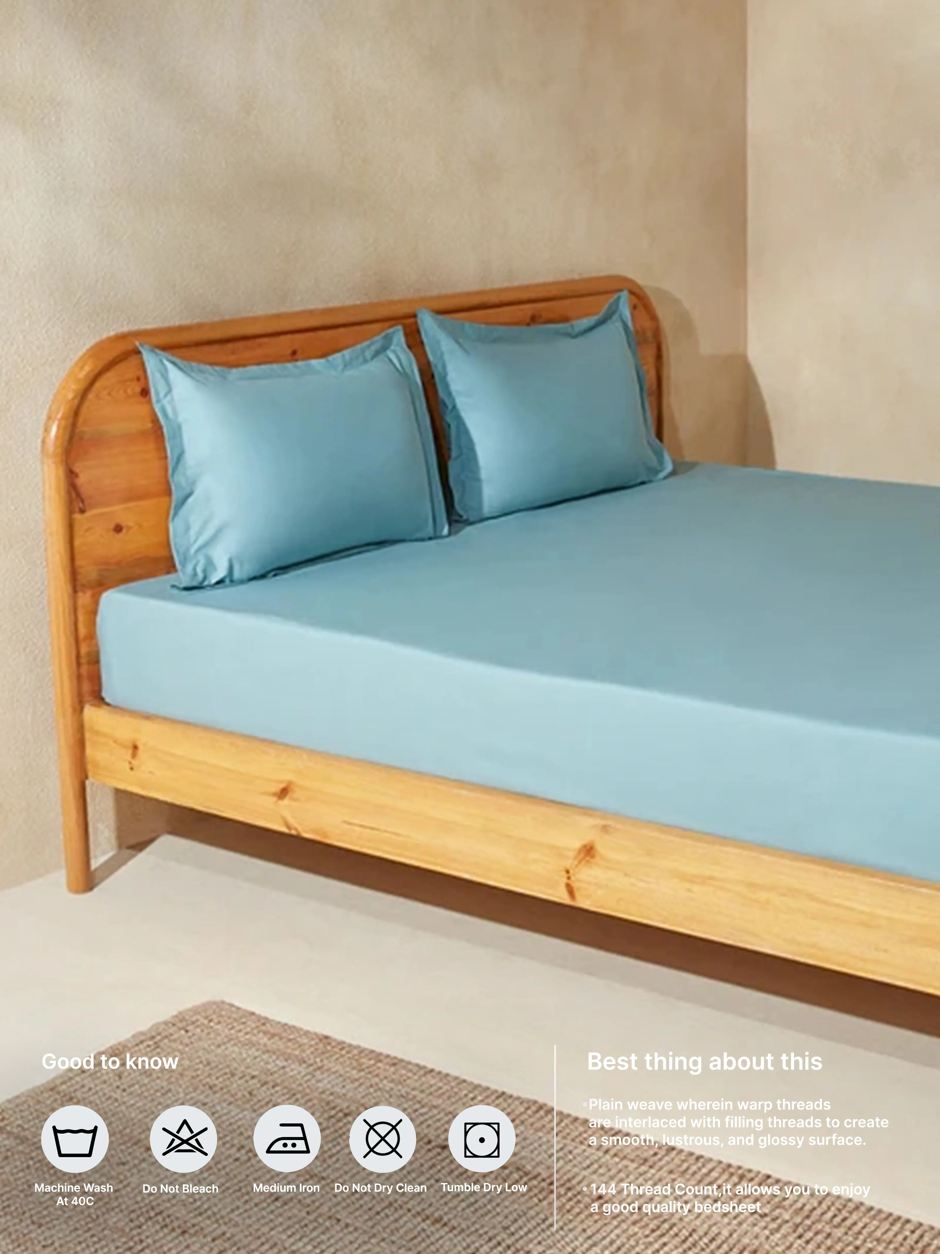 Westside Home Dusty Blue Queen Bed Flat Sheet and Pillowcase Set