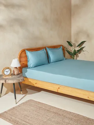 Westside Home Dusty Blue Queen Bed Flat Sheet and Pillowcase Set