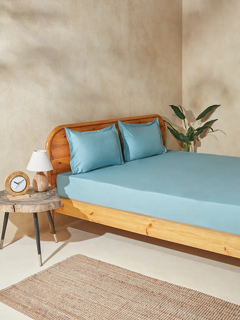 Westside Home Dusty Blue Queen Bed Flat Sheet and Pillowcase Set