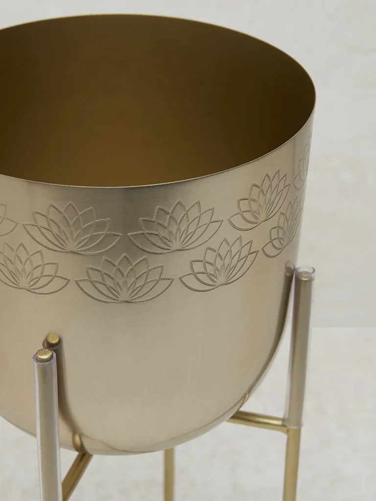 Westside Home Gold Lotus Etched Planter with Stand